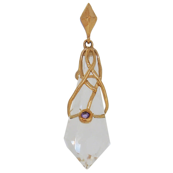 A modern, 9ct yellow gold, white quartz set pendant.