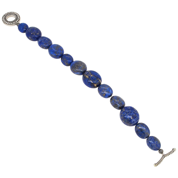 A modern, silver, lapis lazuli set bead bracelet