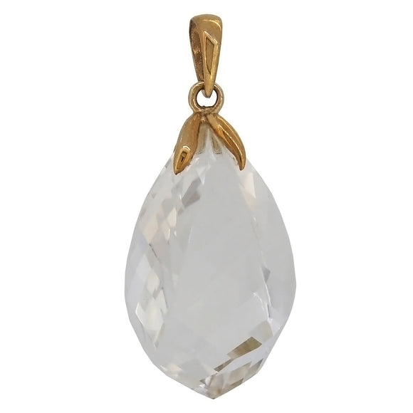 A modern, 9ct yellow gold, white quartz set pendant