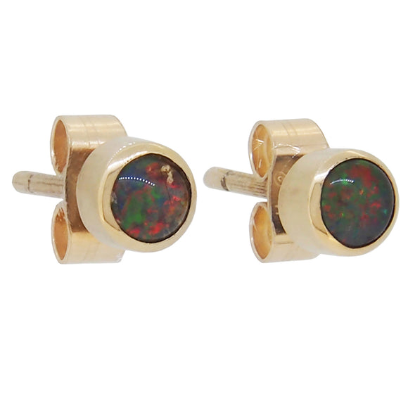 A pair of modern, 9ct yellow gold, opal double set stud earrings