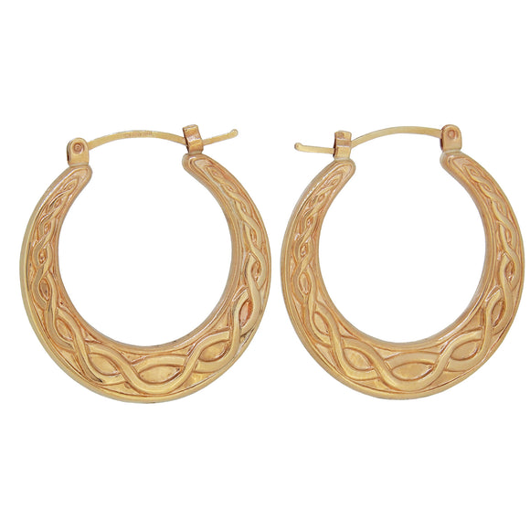 A pair of modern, 9ct yellow gold, Celtic hoop earrings