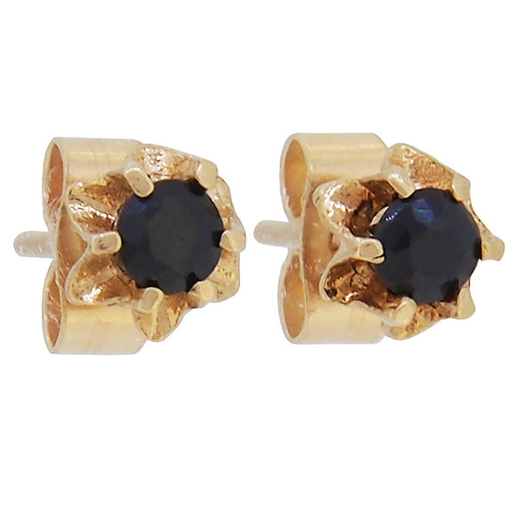 A pair of modern, 9ct yellow gold, sapphire set stud earrings