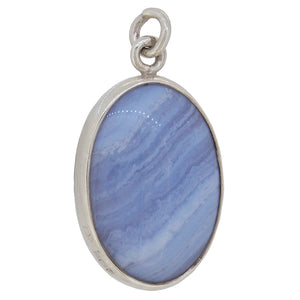 A modern, silver, blue agate set, oval pendant