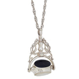 A modern, silver, mother of pearl, lapis lazuli & black onyx set seal fob & chain