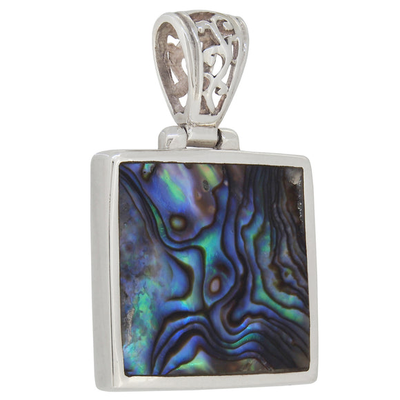 A modern, silver, abalone shell set pendant