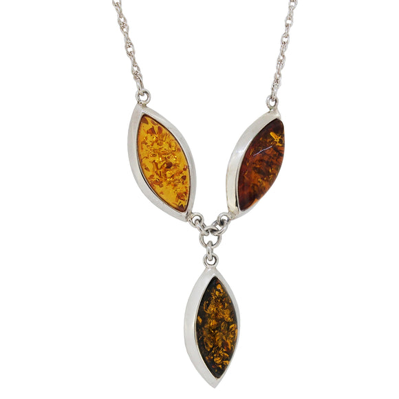 A modern, silver, amber set, three stone necklet