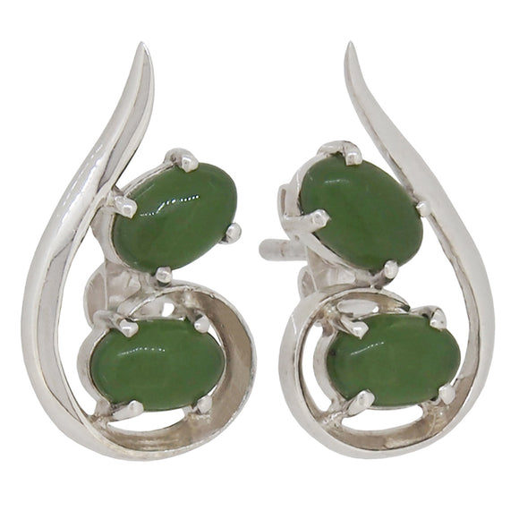 A pair of modern, silver, nephrite set stud earrings