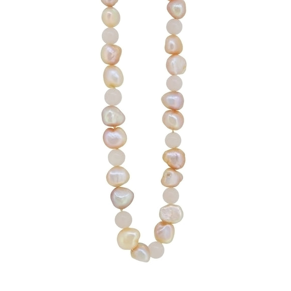 A modern, single continuous row of multi-coloured, Baroque, cultured freshwater pearl necklet