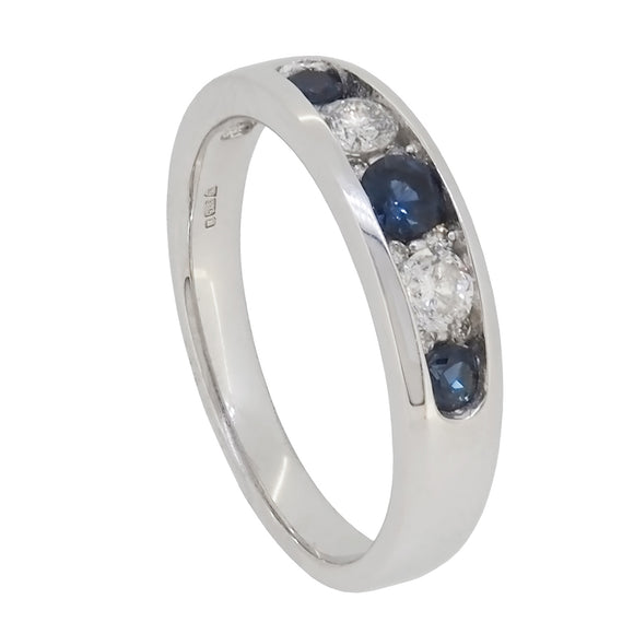 A modern, 9ct white gold, sapphire & diamond set, five stone half eternity ring