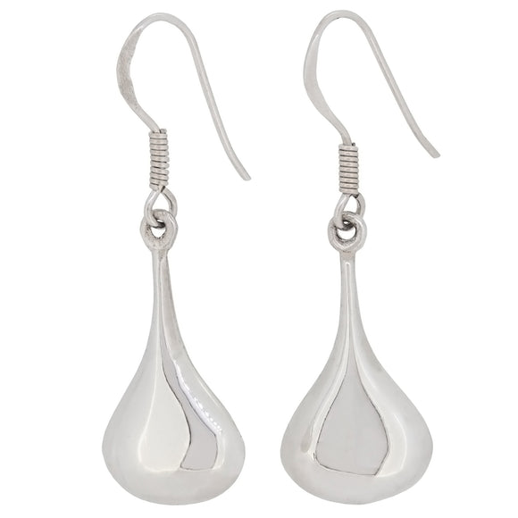 A pair of modern, silver, plain, abstract drop earrings