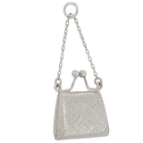 A modern, silver handbag pendant