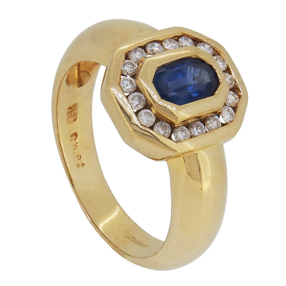A modern, 17ct yellow gold, sapphire & diamond set cluster ring