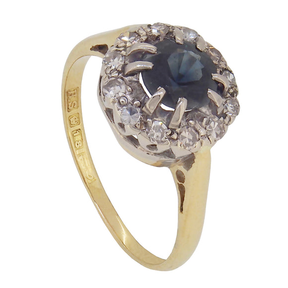 A mid-20th century, 18ct yellow gold, sapphire & diamond set cluster ring.