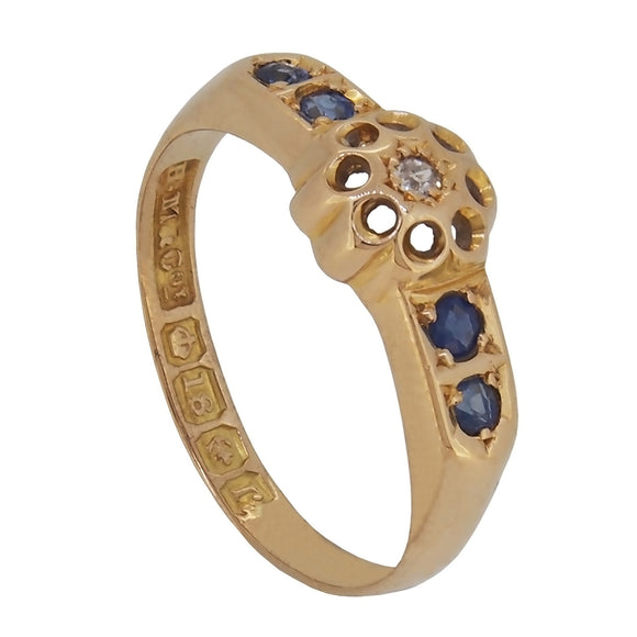 An early 20th century, 18ct yellow gold, sapphire & diamond set, five stone band ring