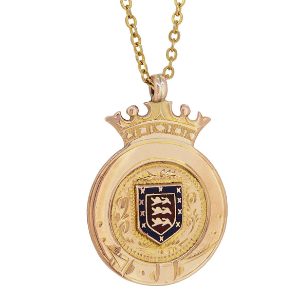 An early 20th century, 9ct rose gold, Hereford Crest set pendant & chain
