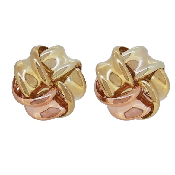 A pair of modern, 9ct yellow & rose gold, knot stud earrings