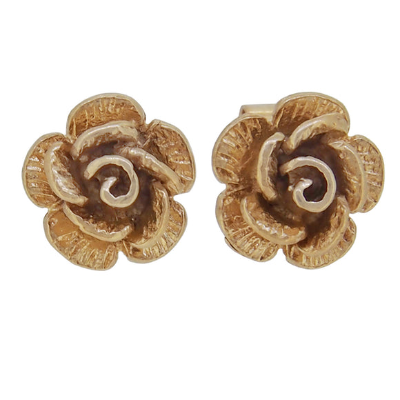A pair of modern, 9ct yellow gold, rose stud earrings