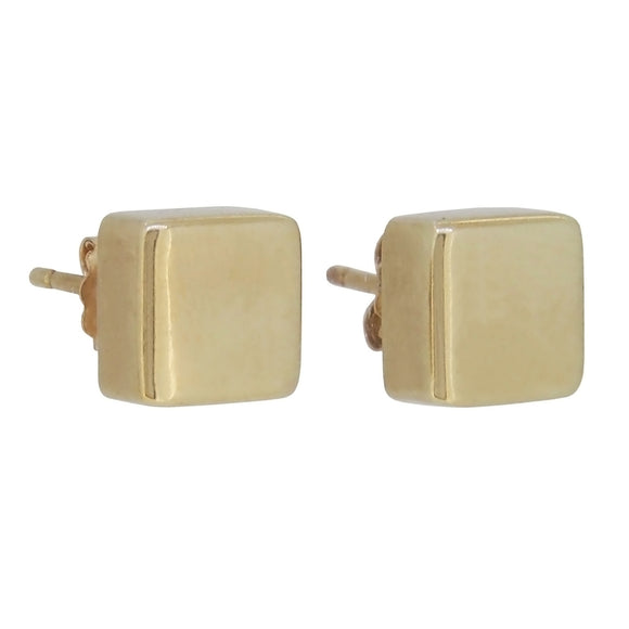 A pair of modern, 9ct yellow gold, square, square stud earrings