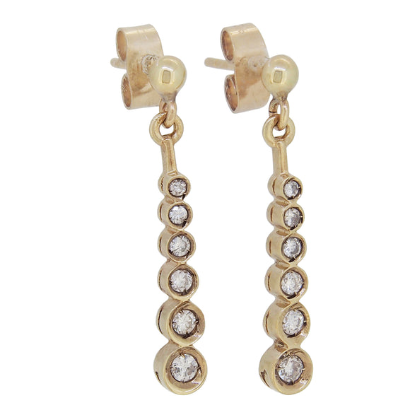 A pair of modern, 9ct yellow gold, diamond set drop earrings