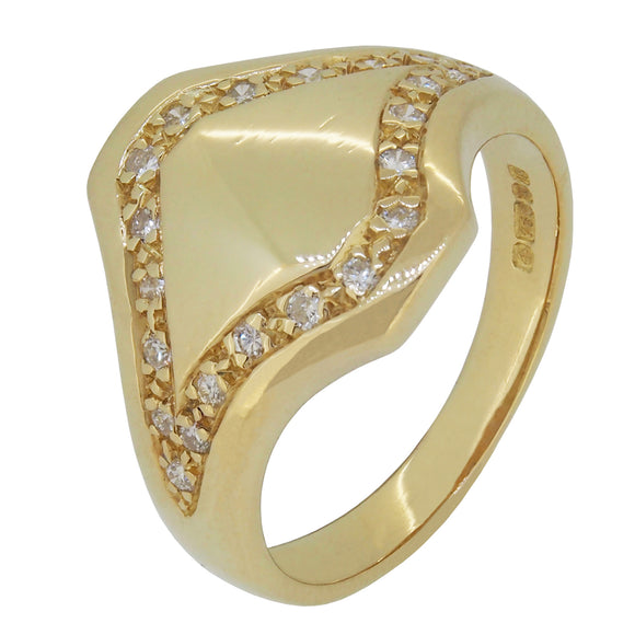 A modern, 18ct yellow gold, diamond set signet ring