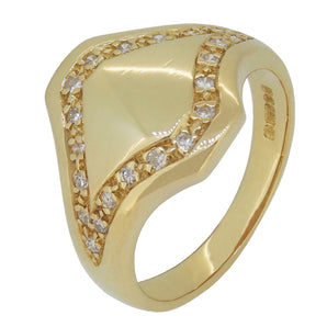 A modern, 18ct yellow gold, diamond set signet ring.