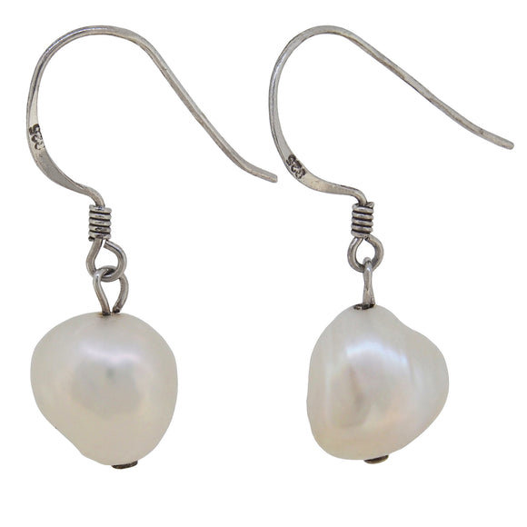 A pair of modern, silver, baroque pearl set drop earrings