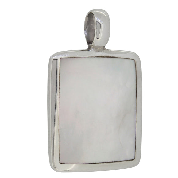 A modern, silver, mother of pearl set pendant