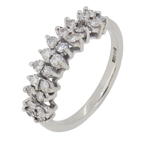 A modern, 18ct white gold, diamond set, twenty two stone, two row ring