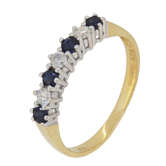 A modern, 18ct yellow gold, sapphire & diamond set, seven stone half eternity ring.