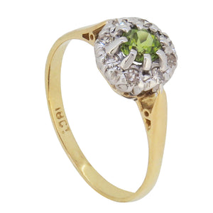 An early 20th century, 18ct yellow gold, peridot & diamond set cluster ring