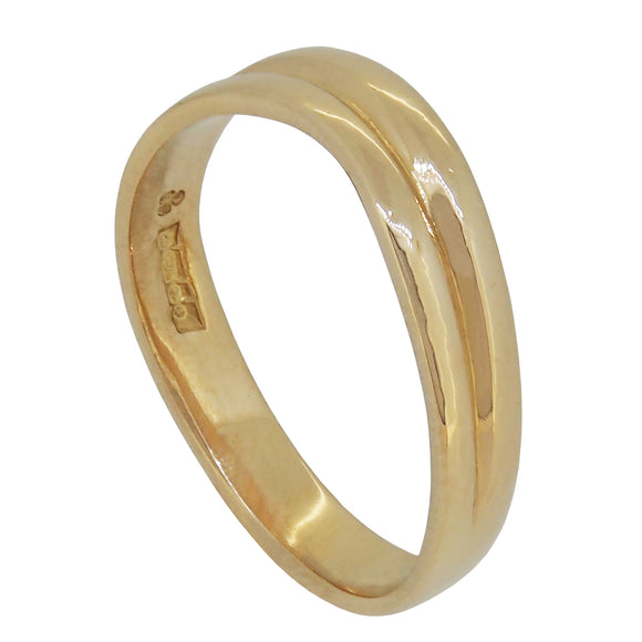 A modern, 18ct yellow gold, curved wedding ring
