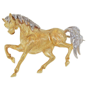 A Victorian , 18ct yellow &amp; white gold, diamond set horse brooch.