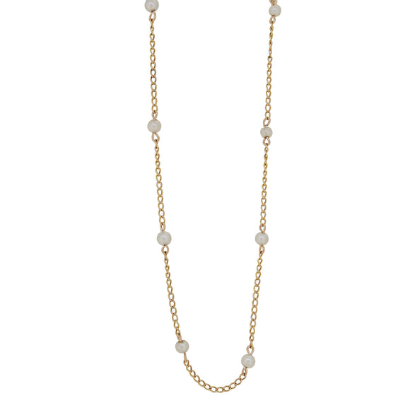 A Victorian, yellow gold, pearl set necklet