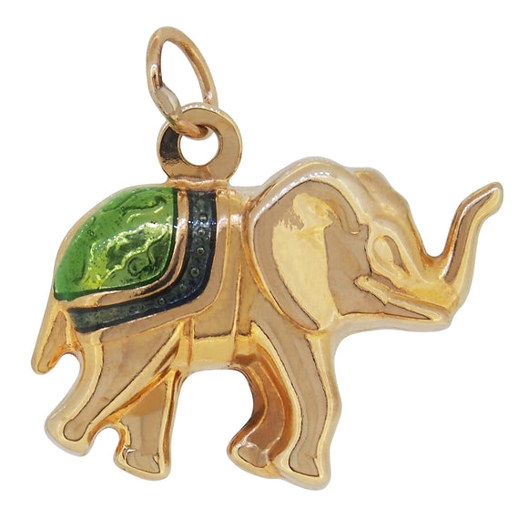 A modern, 9ct yellow gold, green enamel set African elephant charm.