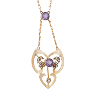 A Victorian, yellow gold, amethyst & pearl set necklace.