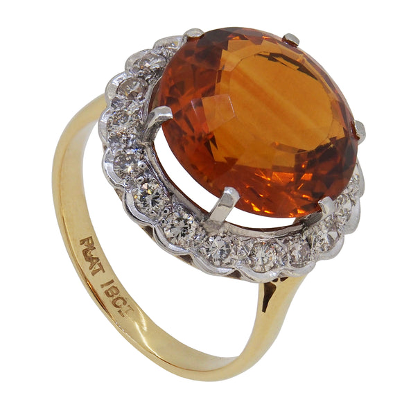 A mid-20th 18ctllow gold & platinum, citrine & diamond set, nineteen stone cluster ring