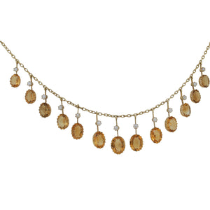 An Edwardian, 9ct yellow gold, citrine & pearl set fringe necklet