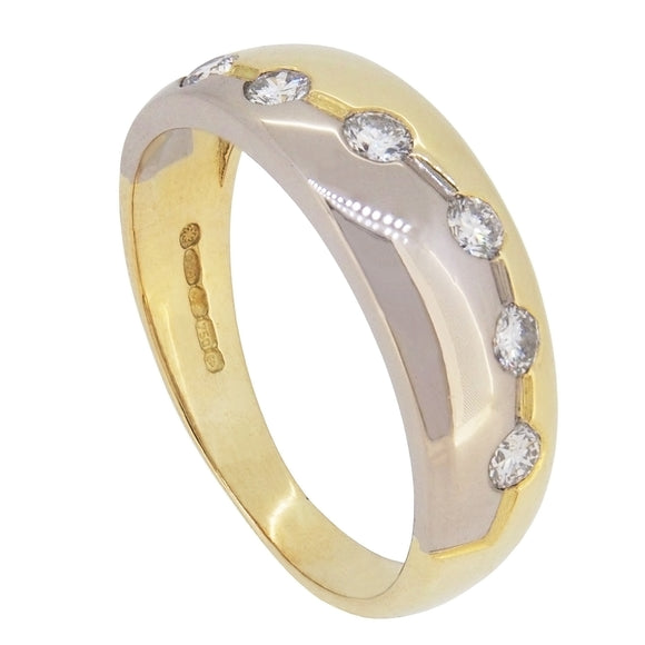 A modern, 18ct yellow & white gold, diamond set band ring.