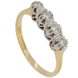 A mid-20th century, 18ct yellow & white gold, diamond set, four stone half hoop ring