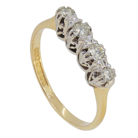 A mid-20th century, 18ct yellow & white gold, diamond set, four stone half hoop ring