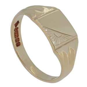 A mid-20th century, 9ct yellow gold, half engraved, square signet ring.