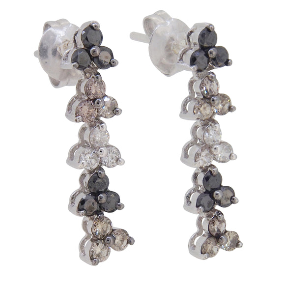 A pair of modern, 14ct white gold, sapphire & diamond set drop earrings