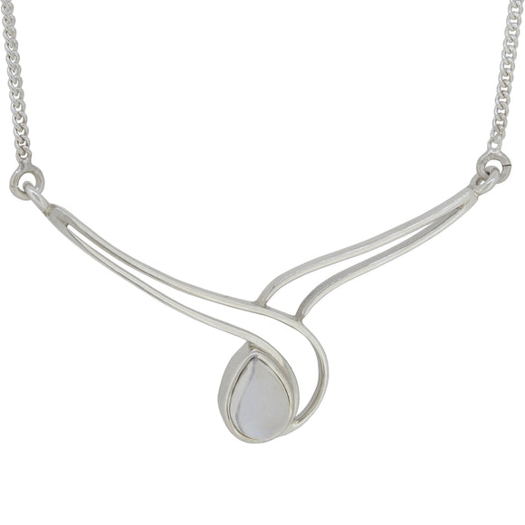 A modern, silver, moonstone set necklace