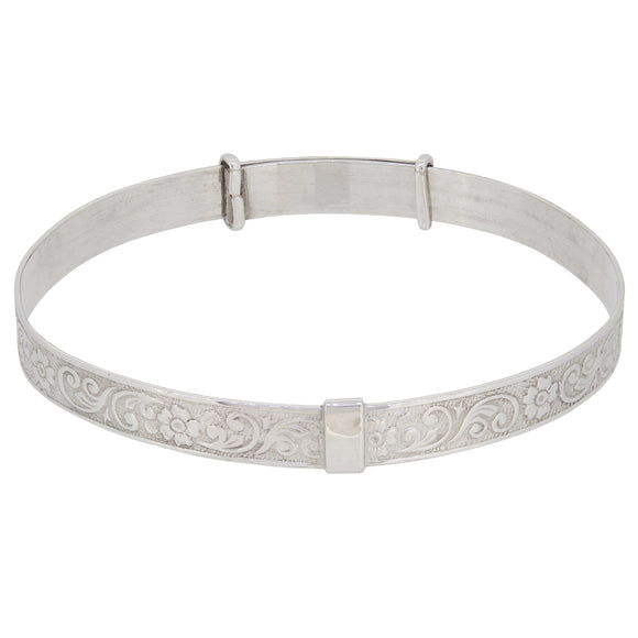 A modern, silver, maids expanding bangle