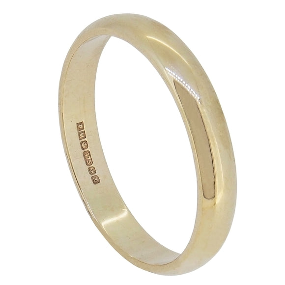 A modern, 9ct rose gold, D shaped wedding ring