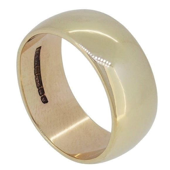 A modern, 9ct rose gold, D shaped wedding ring