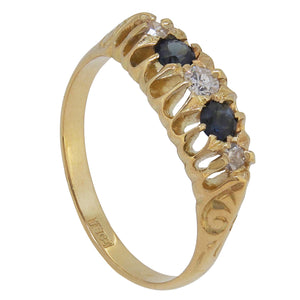 An early 20th century, 18ct yellow gold, sapphire & diamond set, five stone, half hoop ring.