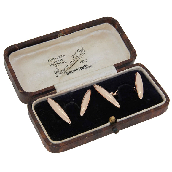 A pair of early 20th century, 9ct yellow gold, torpedo, chain link cufflinks & fitted case
