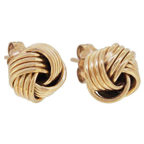 A pair of modern, 9ct yellow gold, knot stud earrings