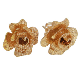 A pair of modern, 9ct yellow gold, rose stud earrings.